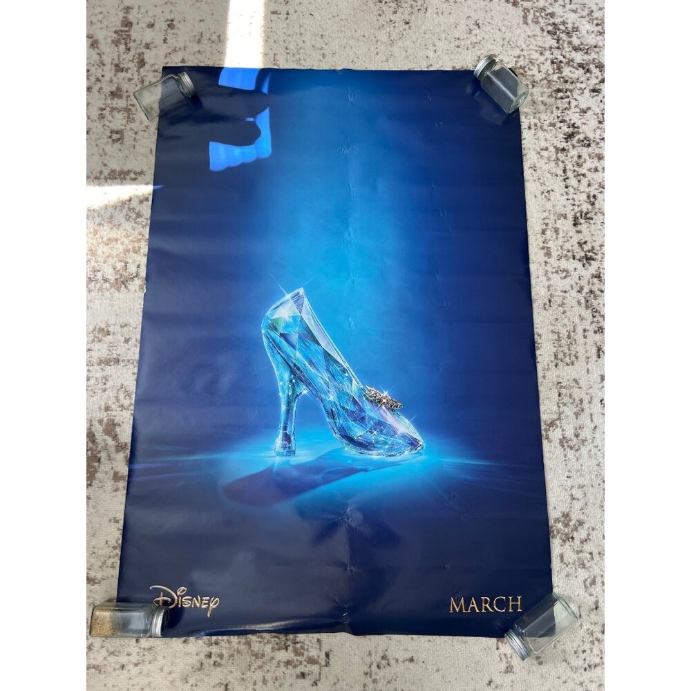 Disney Cinderella 2015 Movie Glass Slipper Promotional Poster Blue Gold 27"x40"